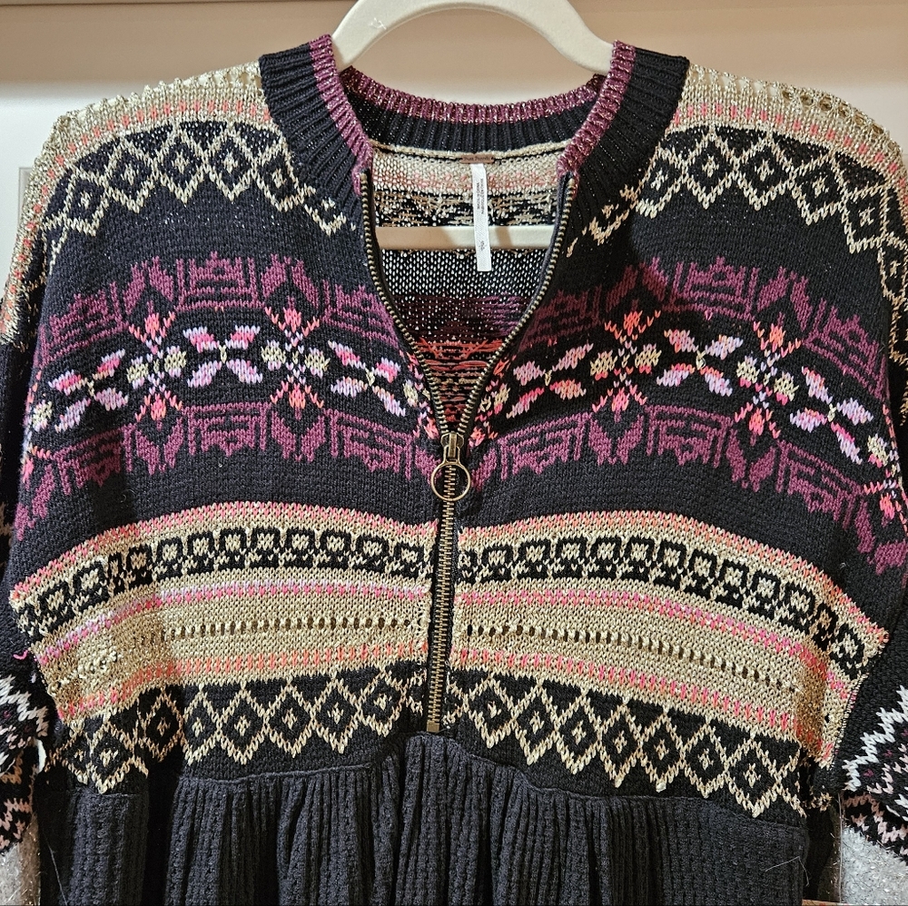 Free People Cabin Fever Swit Sweater Long Sleeve Half Zip Metallic Black Sm NWT - Picture 9 of 16